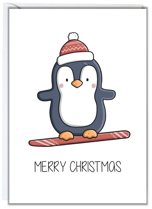 Penguin Snowboard Christmas Card
