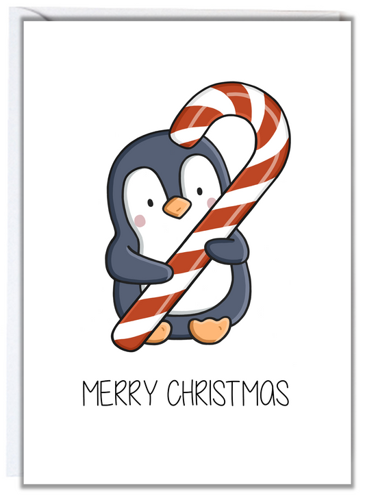 Penguin Candy Cane Christmas Card